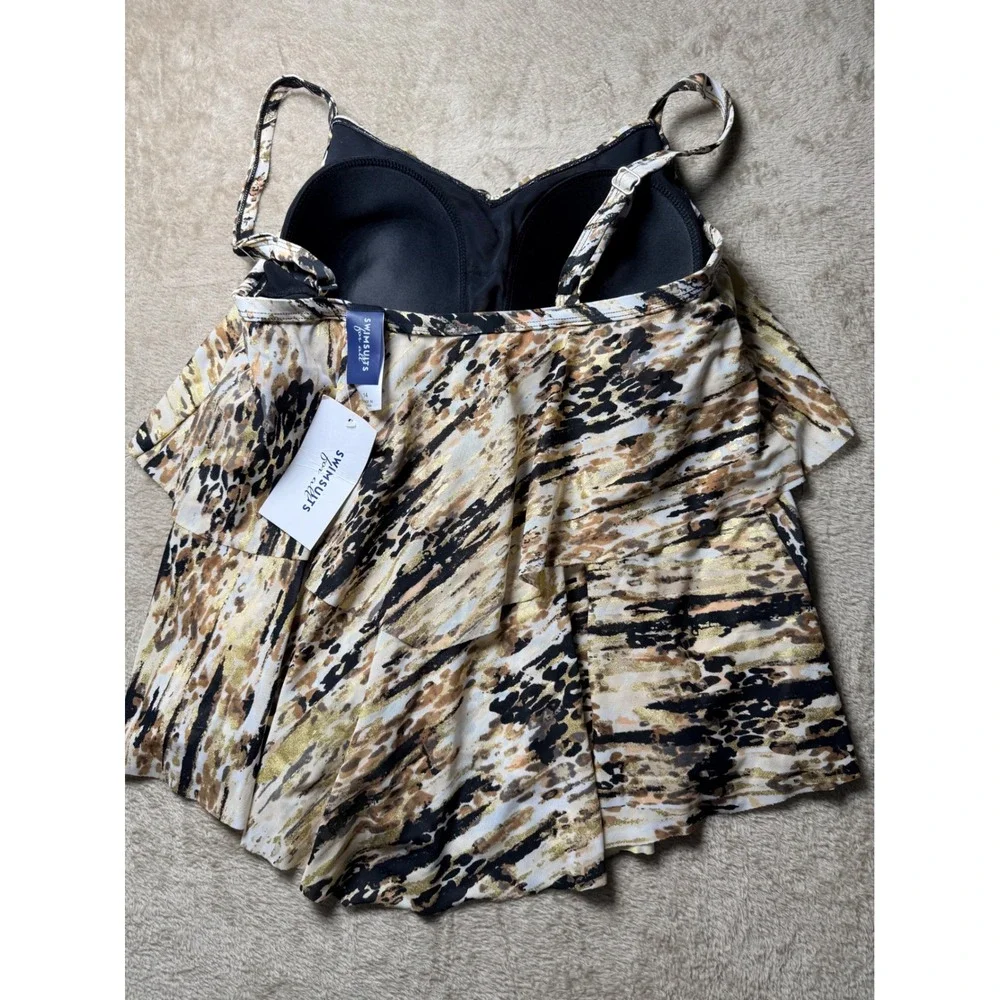 Swimsuits For All Women 14 Tankini Top Tiered Animal Print Gold Foil Metallic